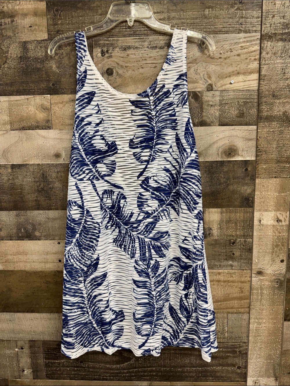 Blue & White Tropical Leaf Cover Up Dress Size XL